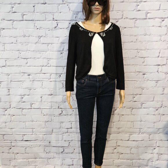 ELIZA J, black cropped cardigan with crystal details, size: large - Picture 3 of 13